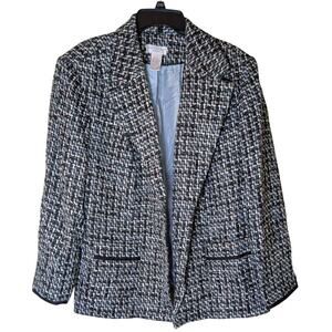 Worthington Blue, Black, White Tweed Lined Women's Blazer Coat - Size 20W